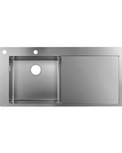 hansgrohe 450 43332800 1025 x 490 mm, cuve principale 2000 à gauche, égouttoir à droite, acier inoxydable