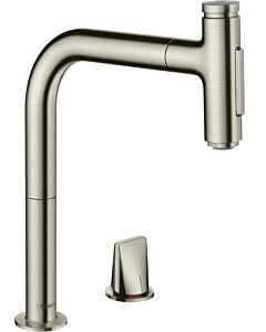 hansgrohe Metris Select mélangeur de cuisine 2 trous 73819800 aspect inox, 2jet, douchette extractible