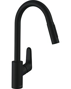 hansgrohe Focus Robinet de cuisine M41 240 31815670 avec douchette extractible, 2jets, noir mat