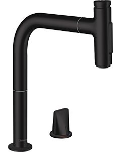 hansgrohe Metris Select 2-hole kitchen mixer 73818670 matt black, 2jet, pull-out spray