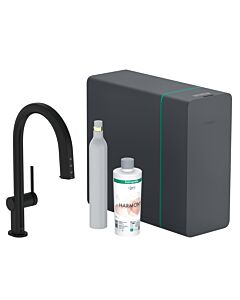 hansgrohe Aqittura M91 robinet de cuisine 76839670 SodaSystem 210, bec extractible, kit de démarrage, noir mat