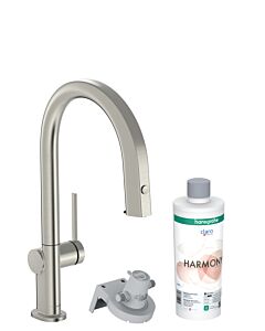 hansgrohe Aqittura M91 robinet de cuisine 76800800 avec bec extractible, 1jet, sBox, kit de démarrage, finition acier inoxydable