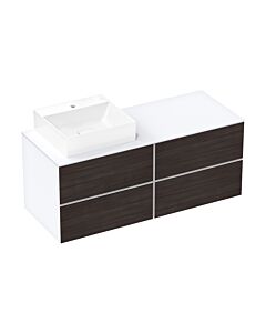 hansgrohe Xevolos E meuble sous-vasque 54236730 1370x555x550mm, 4 tiroirs, gauche, blanc mat, chêne foncé