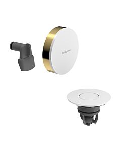 hansgrohe Exafill waste and overflow fitting 58119990, cover surface white high-gloss, polished gold optic, complete set, with bath inlet