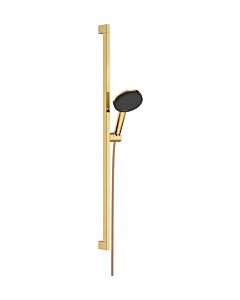 hansgrohe Raindance Alive Select S Duschset 24601990 3 Strahlarten wassersparend mit Duschstange Unica E Puro 90 cm und Easy Slide Duschkopfhalterung, polished gold optic