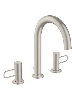 hansgrohe Axor Uno 3-Loch-Waschtischarmatur 38054800 Ausladung 173mm, mit Bügelgriffen, Zugstangen-Ablaufgarnitur, Edelstahl-Optik