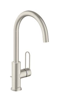 hansgrohe Axor Uno Wash basin mixer 38036800 projection 174mm, with loop handle, pop-up waste set, stainless steel look