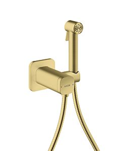 Pommeau de douche bidette AXOR hansgrohe 29243950 2000 Mode de pulvérisation Softsquare pour eau mitigée avec support de pommeau de douche et flexible de douche 2000 , 25 m, laiton brossé