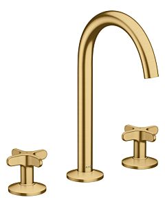 hansgrohe AXOR One 3-hole basin mixer 170 48040250 projection 140mm, with push-open waste set, with cross handle, brushed gold optic