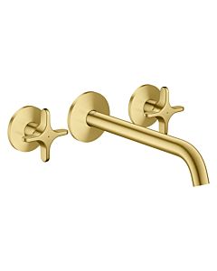 hansgrohe AXOR One 3-Loch Waschtischarmatur 48140950 Unterputz, Ausladung 220mm, Wandmontage mit Rosetten, mit Kreuzgriff, brushed brass