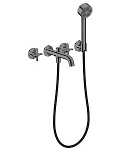 Mitigeur bain/douche 3 trous AXOR hansgrohe One 48443330 encastré, saillie 220 mm, avec douchette à main, avec poignée croisillon, chrome noir poli
