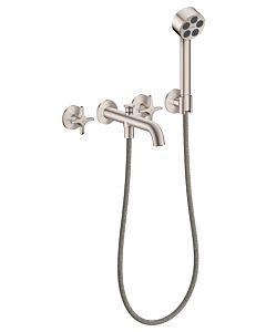 Mitigeur bain/douche 3 trous AXOR hansgrohe One 48443800 encastré, saillie 220 mm, avec douchette à main, avec poignée croisillon, finition inox