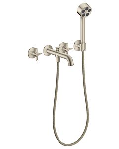 Mitigeur bain/douche 3 trous AXOR hansgrohe One 48443820 encastré, saillie 220 mm, avec douchette à main, avec poignée croisillon, nickel brossé