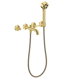 hansgrohe AXOR One 3-hole bath mixer 48444950 concealed, projection 220 mm, with hand shower, with lever handle, brushed brass