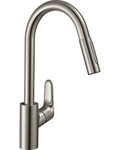 hansgrohe Focus Küchenarmatur 31815800 Edelstahl-Optik, mit Ausziehbrause