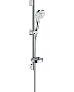 hansgrohe Crometta Vario ensemble de douche 26553400 blanc chromé , barre de 65 cm, porte-savon Casetta
