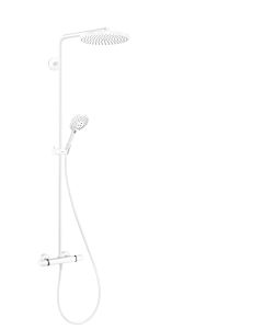 hansgrohe Raindance S Duschsystem 28823700 1 Strahlart PowderRain wassersparend mit Thermostat, EcoSmart, 8 l/min, weiß matt