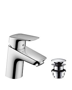 hansgrohe Logis 70 Waschtisch Armatur 71077000 chrom, Push Open Ablaufgarnitur, Höhe 166 mm