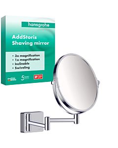 Miroir de rasage Hansgrohe AddStoris 41791000, grossissement 1x et 3x, fixation murale, chromé
