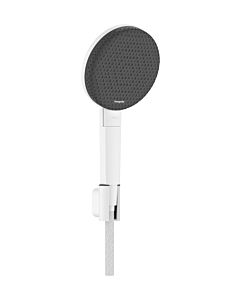 hansgrohe Raindance Alive Select S set de support de pommeau de douche 24611700 pommeau de douche 125 mm, 3 types de jets économie d&#39;eau avec flexible de douche textile Designflex 160 cm, blanc mat
