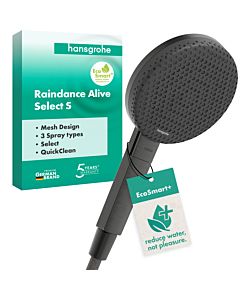 hansgrohe Raindance Alive Select S 24512340 pommeau de douche à économie d&#39;eau+, 125 mm, 3 modes de jet, chrome noir brossé