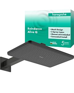 hansgrohe Raindance Alive Q shower head 24550340 2 spray modes with shower arm, brushed black chrome