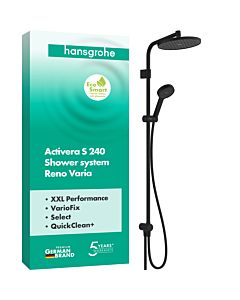 Système de douche hansgrohe Activera S 240 28074670 2000 Type de jet économiseur d&#39;eau Reno Varia, noir mat