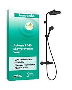 Système de douche hansgrohe Activera S 240 28083670 2000 Water-Saving Spray+ avec Ecostat Fine Varia, avec thermostat, EcoSmart+, 6 l/min, noir mat