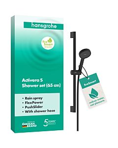 hansgrohe Activera S Duschset 95 28041670 1 Strahlart wassersparend mit Duschstange 65 cm, schwarz matt