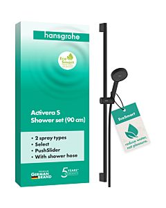 Ensemble de douche hansgrohe Activera Select S 28046670 2 types de jets à économie d&#39;eau avec barre de douche, Ø 95 mm, distance de perçage 915 mm, noir mat