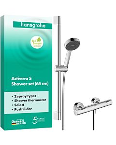 Système de douche Select hansgrohe S 28876000 apparent, à économie d&#39;eau, avec Ecostat Fine et barre de douche 65 cm, chromé