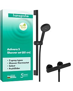 hansgrohe Activera Select S shower system 28876670 exposed, water-saving, with Ecostat Fine and shower rail 65cm, matt black