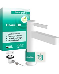 Mitigeur monocommande Finoris hansgrohe mitigeur lavabo 76025700 CoolStart, saillie 139 mm, avec tige de traction, blanc mat
