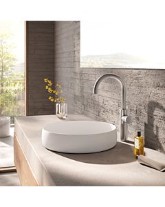 Herzbach DESIGN iX single-hole basin mixer XL-Size 17.020310.3.09, side handle, with PUSH drain, stainless steel