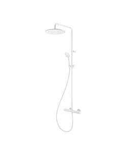 Herzbach Deep White Duschsäule 23.988525.1.07 Ø 250mm, mit Brause-Thermostat und Multifunktionsbrause, weiß matt