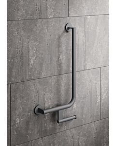 Hewi System 900 angled handle 900.22.14360SC powder-coated stainless steel, dark gray pearl mica, deep matt, 600 x 300 mm, left-hand version
