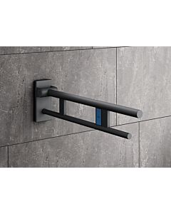 Hewi System 900 Stützklappgriff 900.50.11860SC Ausladung 700 mm, Edelstahl pulverbeschichtet dunkelgrau perlglimmer tiefmatt, links, Funk-Spülauslösung