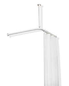 Hewi 801 tringle à rideaux 801.34.116299 1200 x 1200 mm, 24 anneaux de rideau, blanc pur, avec suspension au plafond et rideau de douche