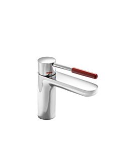 Hewi AQ basin mixer AQ1.12M1024033 chrome-plated, rubinrot handle, round, projection 159 mm