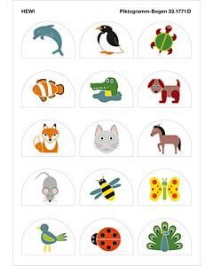 Hewi Piktogramm-Bogen 33.1771D Serie Tiere, selbstklebend, mehrfarbig