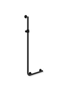Hewi Poignée d&#39;angle système 900 avec support de douche 900.33.20260CV 1250 x 450 mm, revêtement par poudre noir mat profond, version gauche
