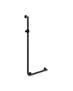 Hewi System 900 angled handle with shower holder 900.33.20160CV 1250 x 600 mm, powder-coated black deep matt, right-hand version