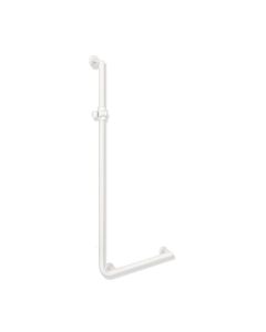 Hewi Poignée d&#39;angle système 900 avec support de douche 900.33.20360AS 1250 x 600 mm, revêtement par poudre blanc deep matt, version gauche