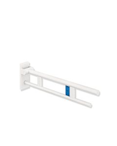 Hewi System 900 Stützklappgriff 900.50.12060DX Ausladung 850 mm, Edelstahl pulverbeschichtet weiß tiefmatt, links, Funk-Spülauslösung