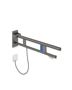 Hewi System 900 hinged support rail 900.50.12760SC projection 750 mm, powder-coated stainless steel, dark gray pearl mica deep matt, left
