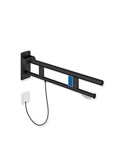Hewi System 900 hinged support rail 900.50.12860DC projection 850 mm, stainless steel powder-coated black deep matt, left