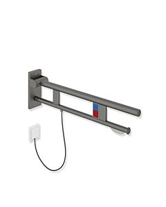 Hewi System 900 hinged support rail 900.50.13760SC projection 900 mm, powder-coated stainless steel, dark gray pearl mica deep matt, left