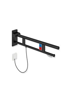 Hewi System 900 hinged support rail 900.50.13560DC projection 750 mm, stainless steel powder-coated black deep matt, left