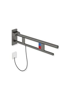 Hewi System 900 hinged support rail 900.50.15360SC projection 900 mm, powder-coated stainless steel, dark gray pearl mica deep matt, left
