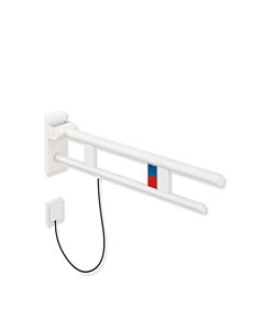 Hewi System 900 Stützklappgriff 900.50.15160DX Ausladung 750 mm, Edelstahl pulverbeschichtet weiß tiefmatt, links